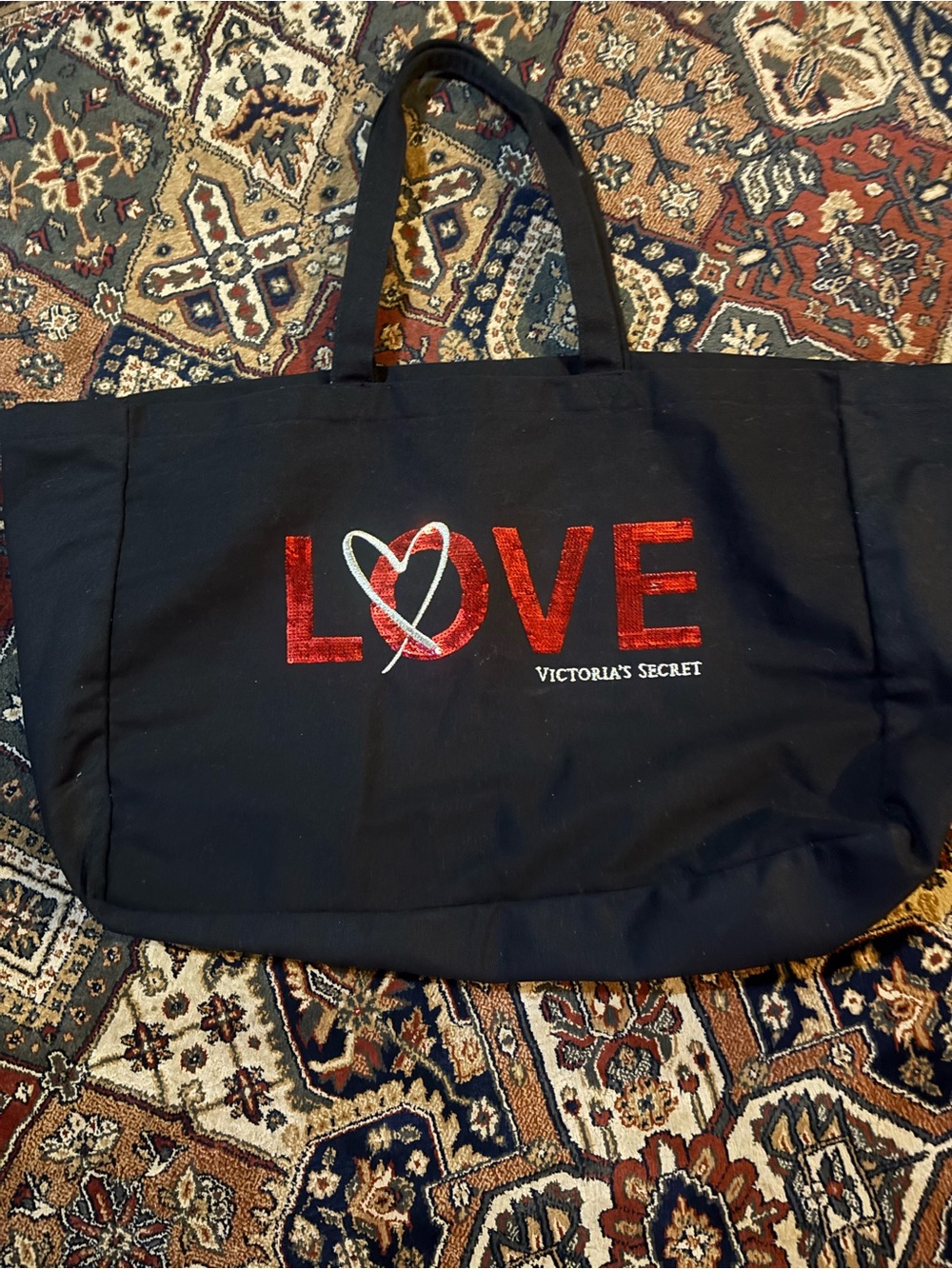 Victoria's Secret Black Tote with Gold Script Pocket
